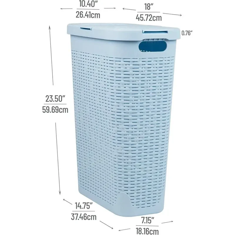 Slim 40L Natural Wicker Laundry Hamper with Lid and Cut-Out Handles for Bathroom Organization - Image 4