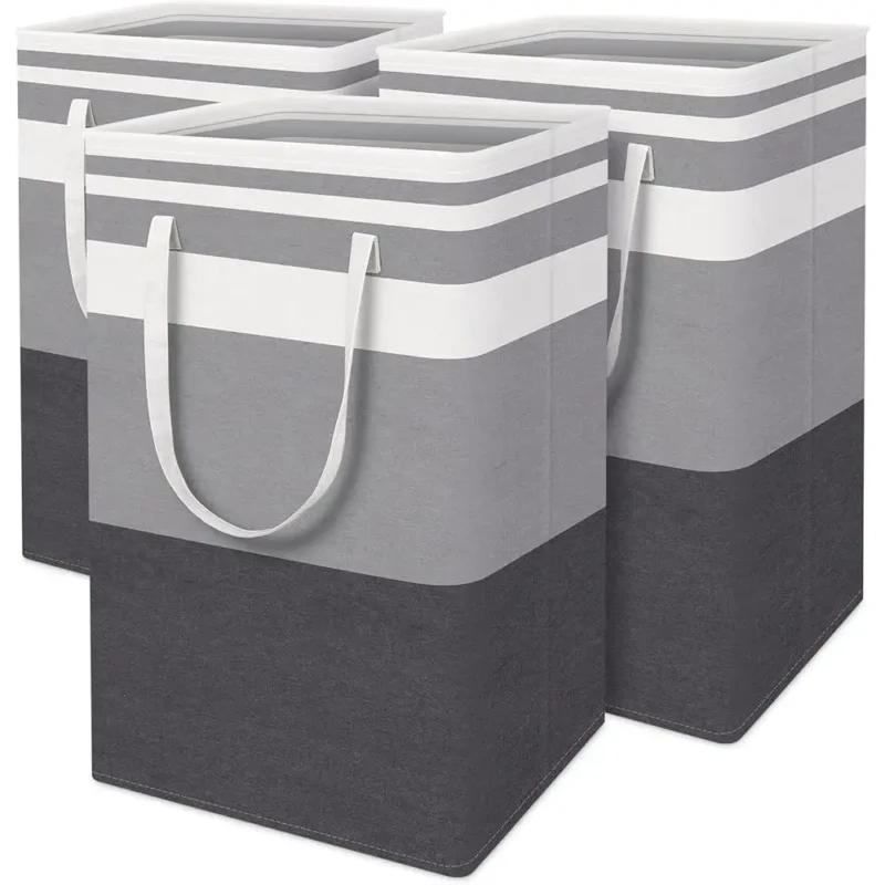 Large Collapsible Wooden Laundry Hamper Set with Reinforced Handles for Bathroom Organization Storage - Image 2