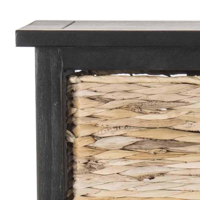5-Tier Distressed Black Wood Frame Storage Tower with Removable Wicker Baskets for Home Organization - Image 6