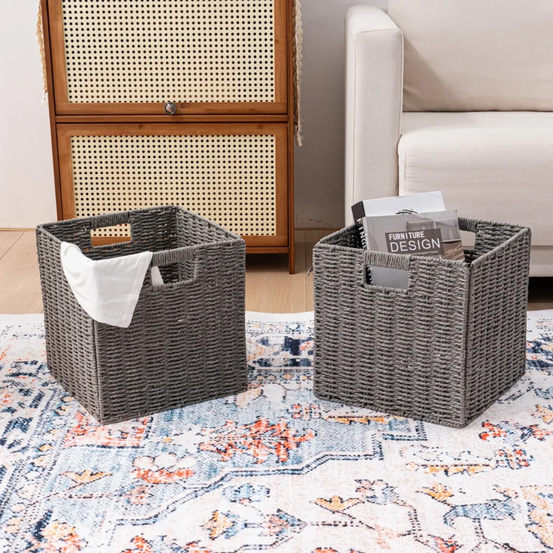 Large Square Hand-Woven Wicker Storage Baskets with Handles for Home Organization and Bedroom Decor - Image 4