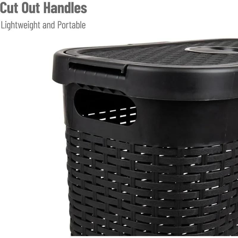 Slim 40L Wicker Laundry Hamper with Lid and Cut-out Handles for Bathroom and Bedroom Storage - Image 5