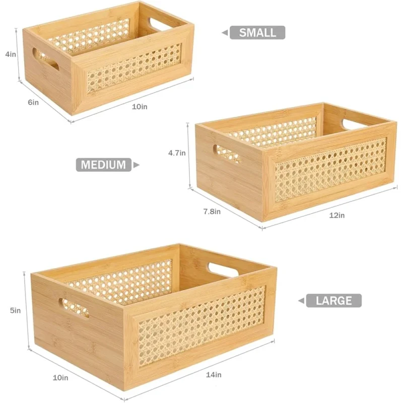 Natural Rattan Storage Basket Set with Handles for Home Organization and Decoration - Image 4