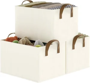 Large Linen Storage Baskets with Handles for Shelves Closet and Bedroom Organization 3-Pack