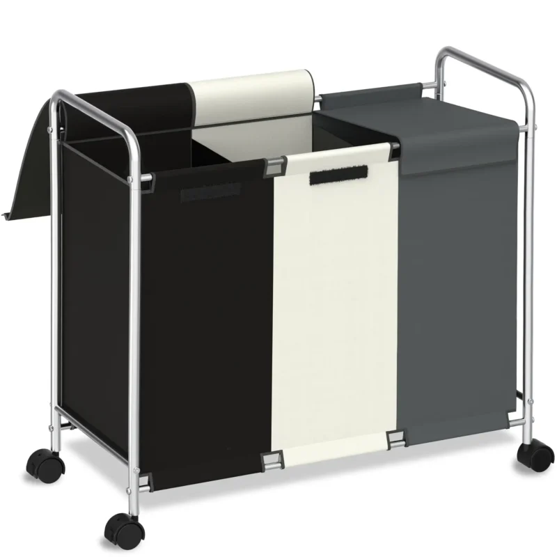 Large 3-Section Laundry Hamper with Wheels and Lids for Bedroom Organization - Image 8