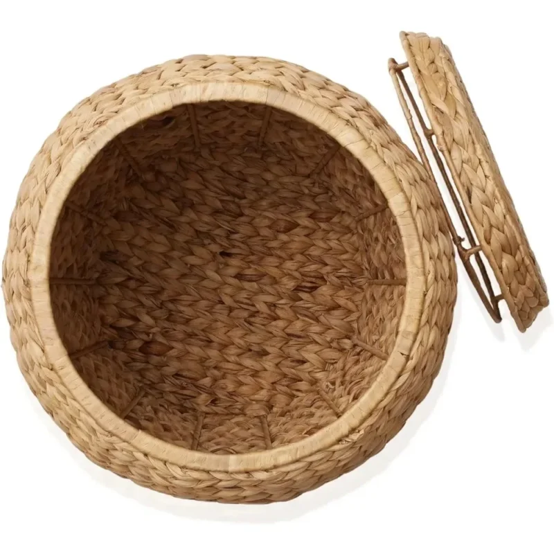 Large Round Water Hyacinth Storage Basket with Lid for Home Organization and Laundry - Image 4