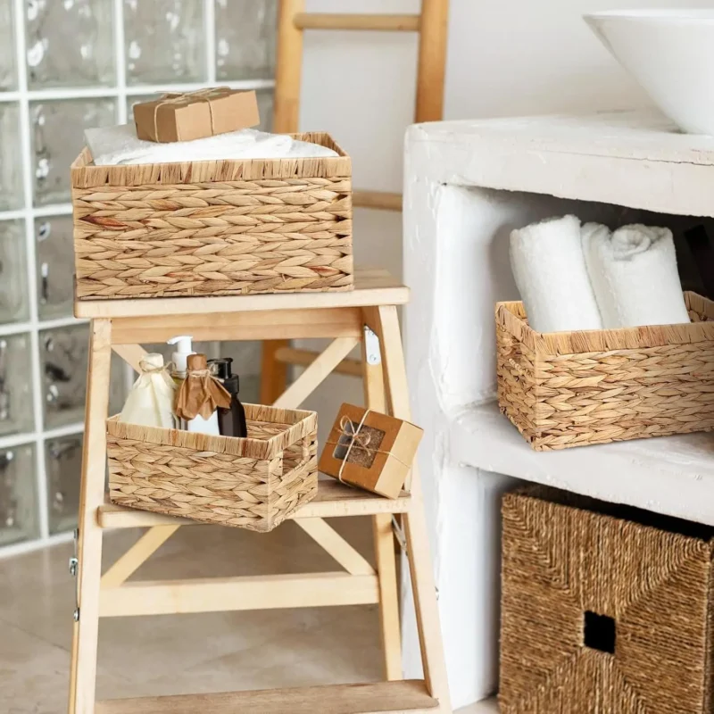 Versatile 3-Pack Woven Storage Basket Set with Large Wicker Bins and Water Hyacinth Containers for Home Organization - Image 6