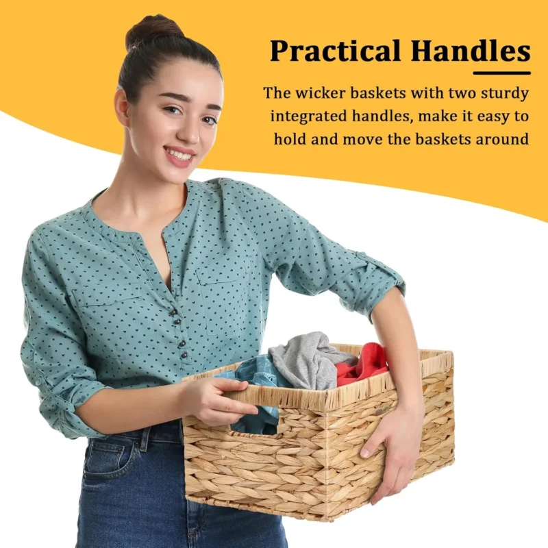 Versatile 3-Pack Woven Storage Basket Set with Large Wicker Bins and Water Hyacinth Containers for Home Organization - Image 4