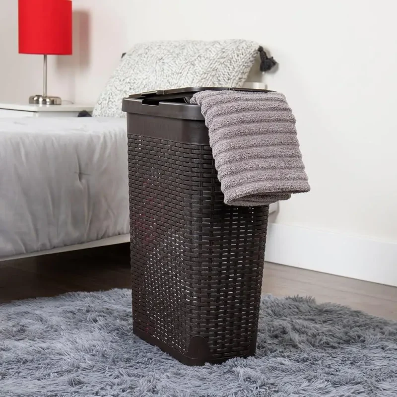 Slim 40L Wicker Laundry Hamper with Lid for Bathroom Storage and Organization - Image 3