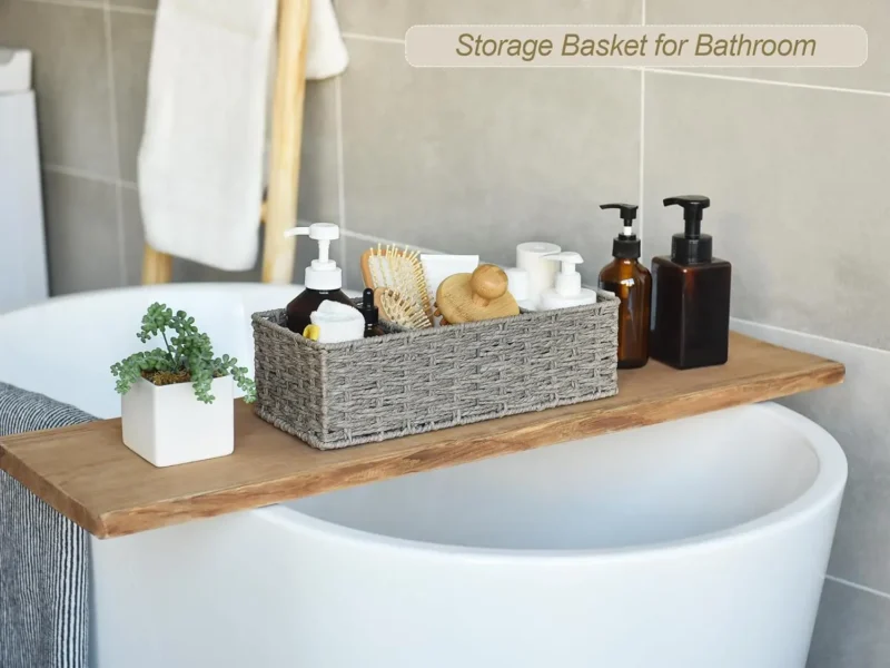Round 3-Section Hand-Woven Paper Rope Storage Baskets for Shelf Organization - Image 4