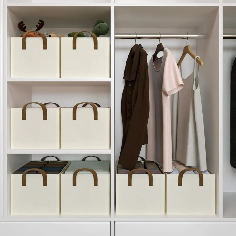 Large Linen Storage Baskets with Handles for Shelves Closet and Bedroom Organization 3-Pack - Image 2
