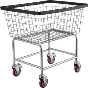 Heavy-Duty Chrome Wire Laundry Cart with Wheels - 2.5 Bushel Metal Storage Basket for Commercial Use