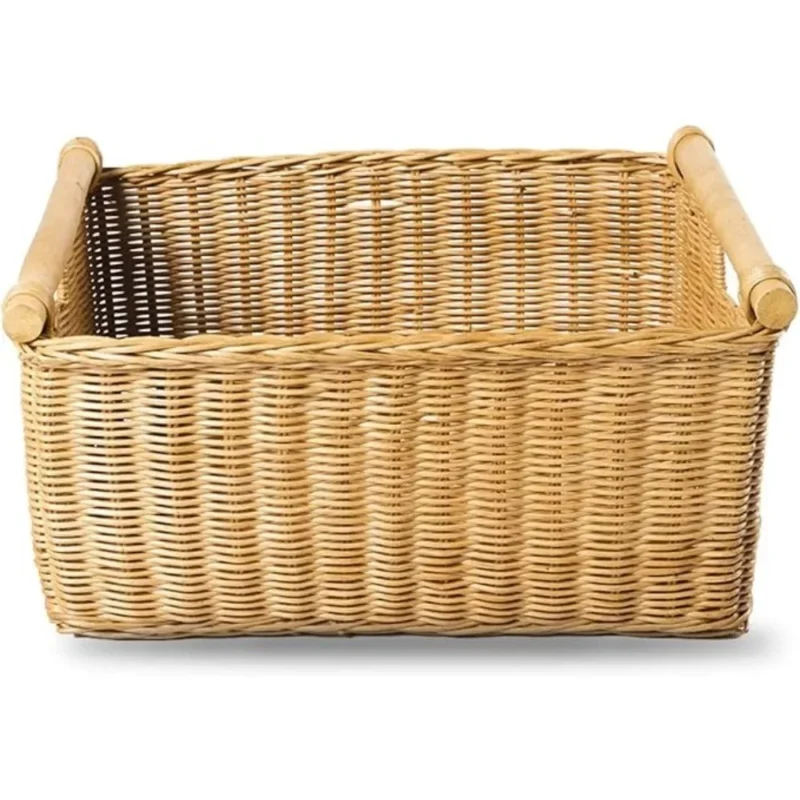 Extra Large Sandstone Wicker Storage Basket with Pole Handles for Home Organization - Image 3