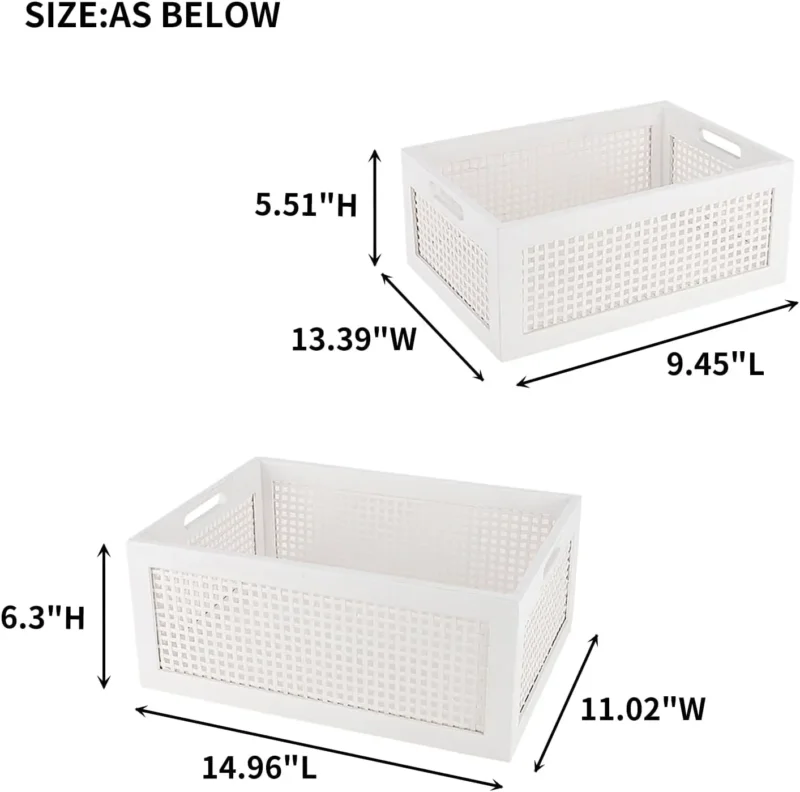 White Woven Rattan Storage Baskets with Handles for Desk and Drawer Organization (Set of 2) - Image 5