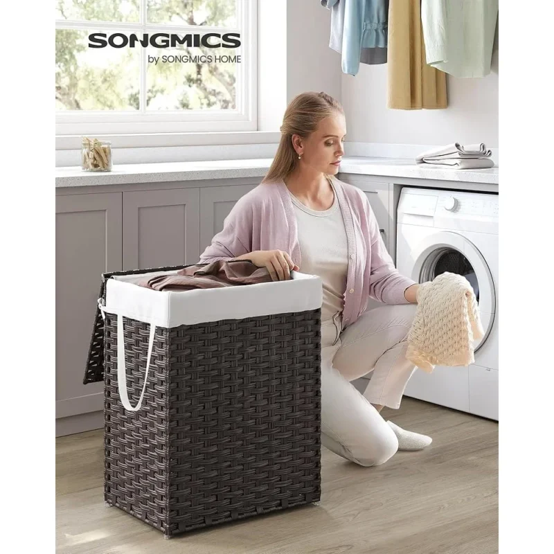 Large Rattan Laundry Hamper with Lid and Removable Liner for Bathroom Storage and Organization - Image 5