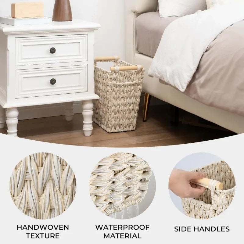 Natural Wicker Bathroom Waste Basket with Waterproof Liner for Home Bathroom Decor - Image 4