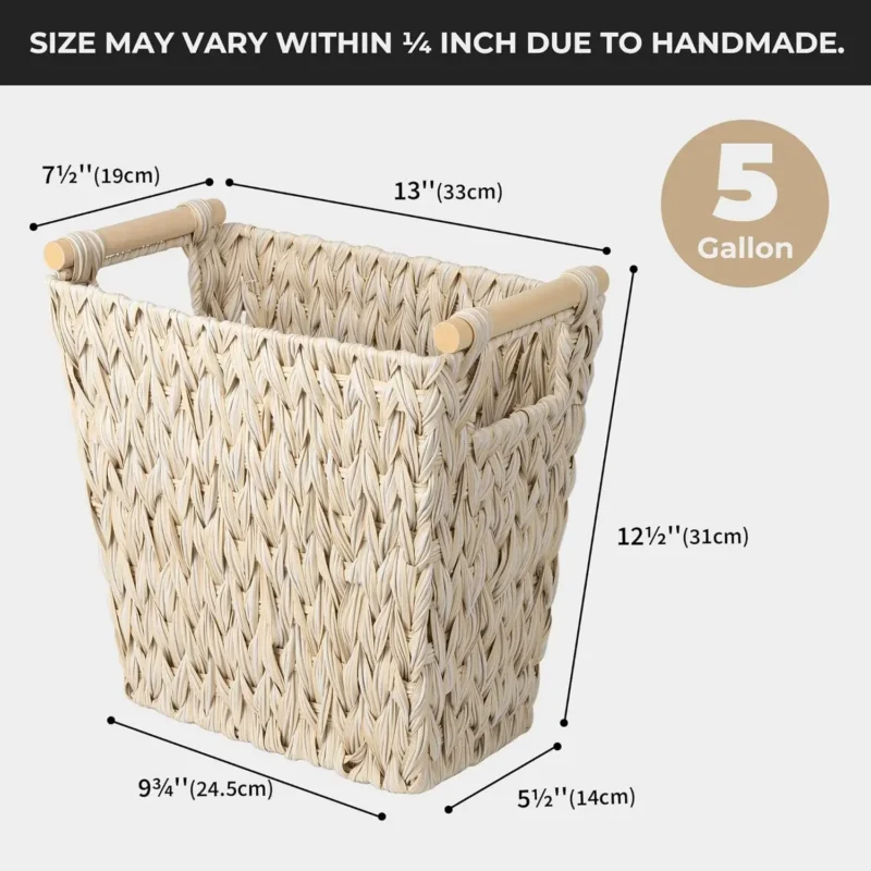 Natural Wicker Bathroom Waste Basket with Waterproof Liner for Home Bathroom Decor - Image 5