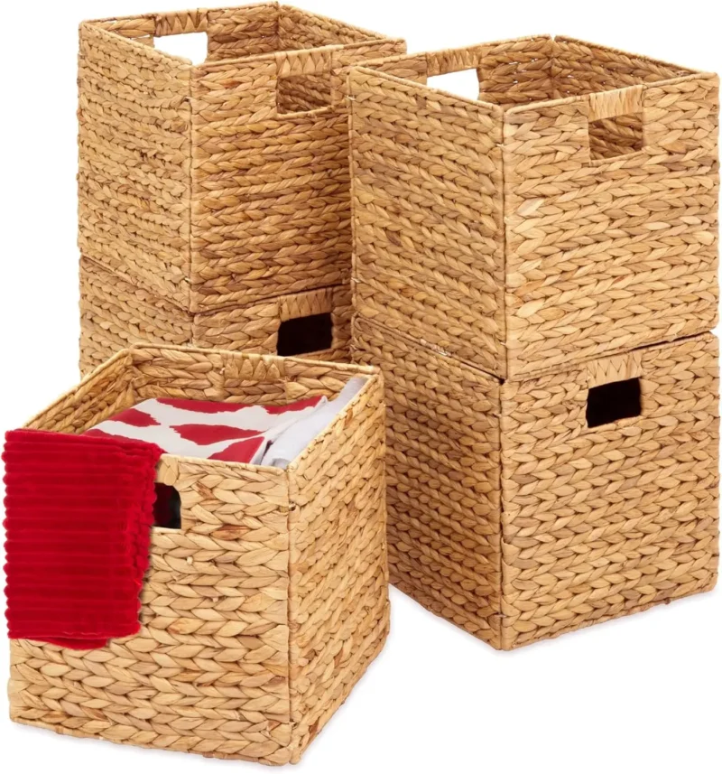Round White Water Hyacinth Storage Baskets Set of 5 with Handles for Home Organization - Image 10