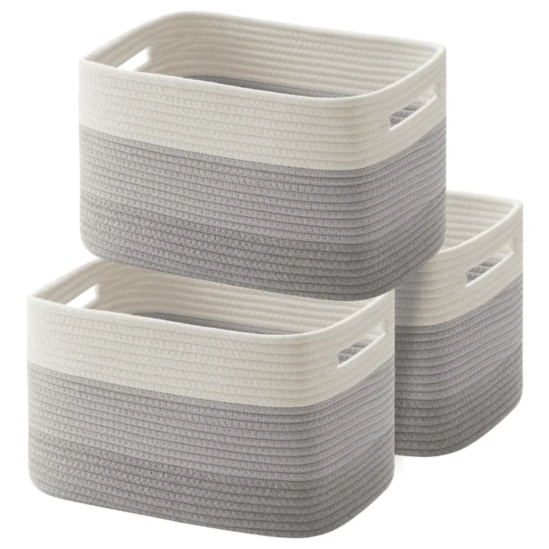 Natural Woven Storage Basket Set of 3 with Handles for Home Organization and Laundry - Image 9