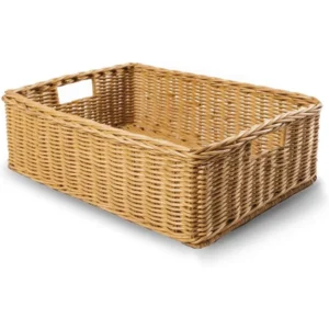 Large Rectangular Sandstone Wicker Storage Basket with Handles for Under Bed Organization