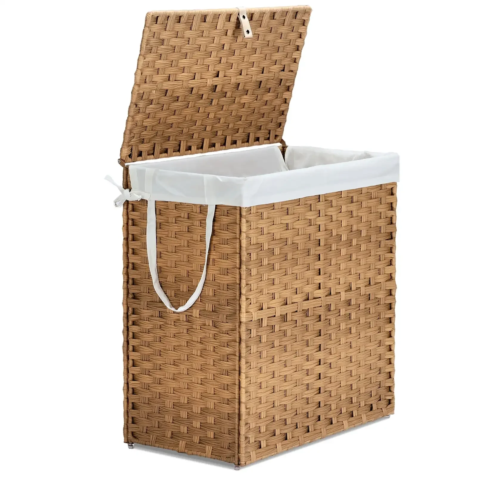 Uniform laundry hamper with lid for maintaining clean aesthetics in bathrooms