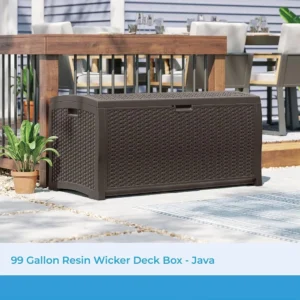 Extra Large 99-Gallon Wicker Resin Outdoor Storage Chest with Handles for Patio and Garden Organization