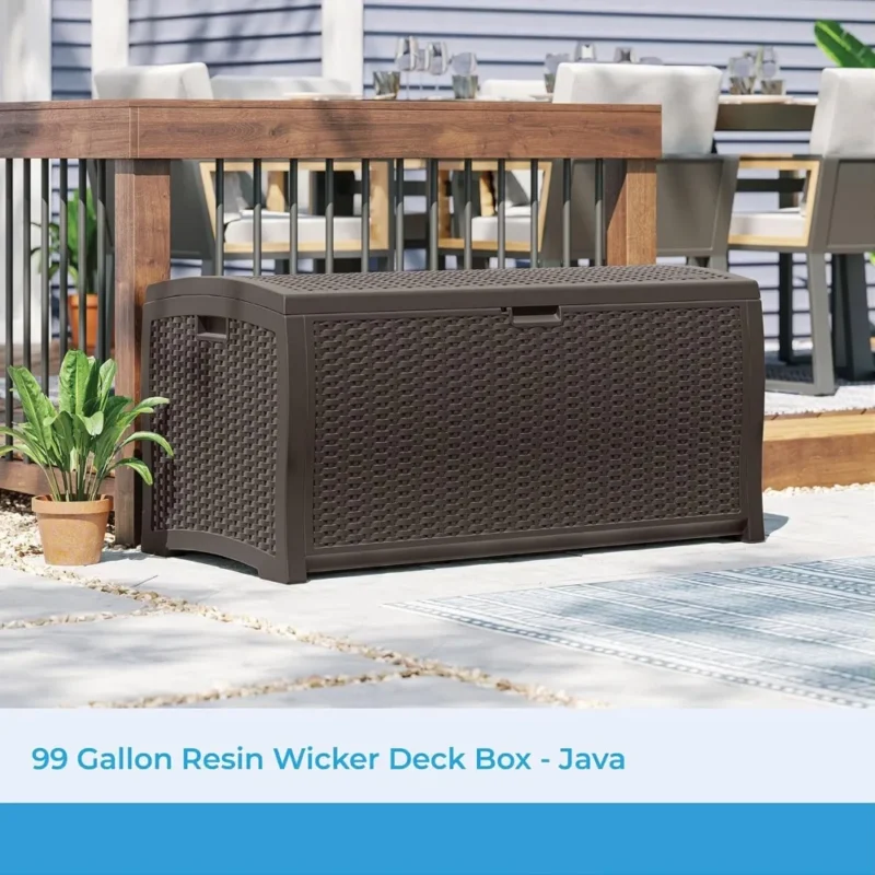 Extra Large 99-Gallon Wicker Resin Outdoor Storage Chest with Handles for Patio and Garden Organization