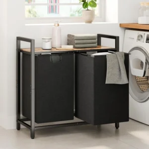 Large Wicker Laundry Hamper Organizer with Shelf and Dual Removable Bags for Bathroom Storage