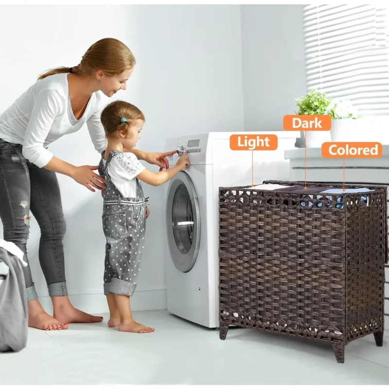 Large Handwoven Rattan Laundry Hamper with Lid and 3 Removable Liner Bags for Bathroom Organization - Image 2