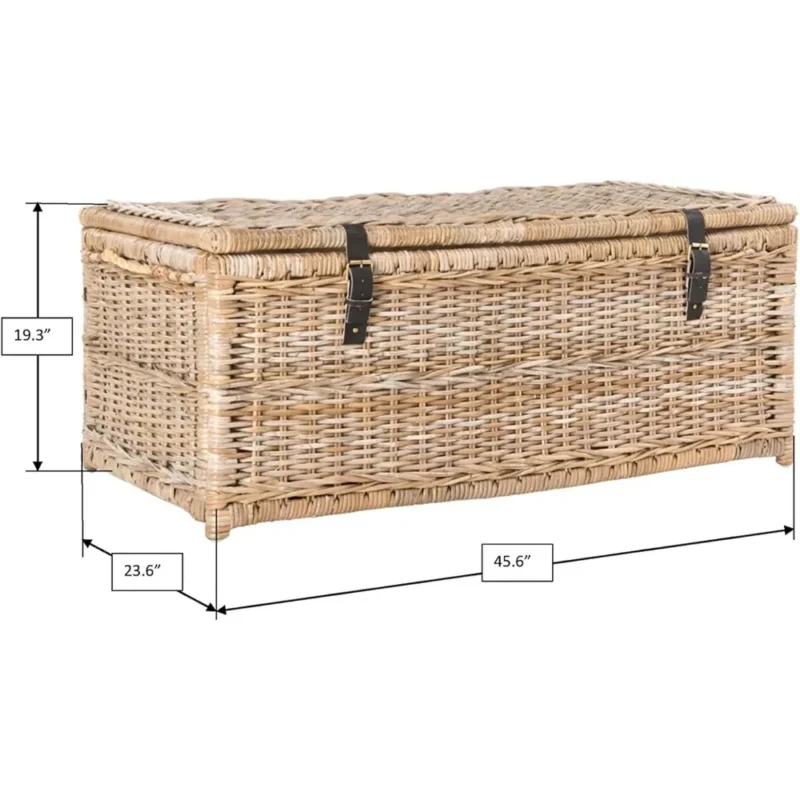Large Collapsible Gray Rattan Storage Trunk with Lid for Home Office Organization - Image 3