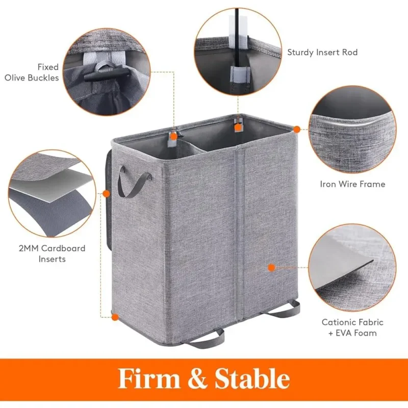 Large Dual-Section Woven Laundry Hamper with Lid and Removable Bags for Bathroom Storage - Image 3
