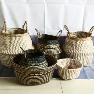 Large Bohemian Wicker Storage Basket with Folding Design for Home Organization and Laundry