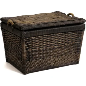 Medium Walnut Brown Rattan Storage Basket with Lift-Off Lid for Home Organization