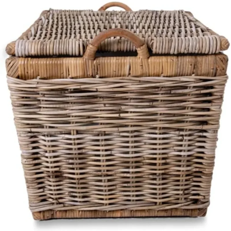 Rectangular Natural Rattan Storage Basket with Lift-Off Lid for Home Organization - Image 3
