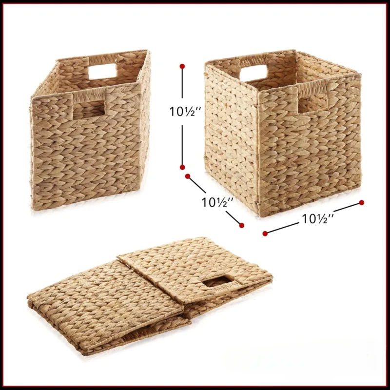 Handwoven Water Hyacinth Storage Basket Set with 6 Collapsible Cubes for Home Organization and Bathroom Storage - Image 2