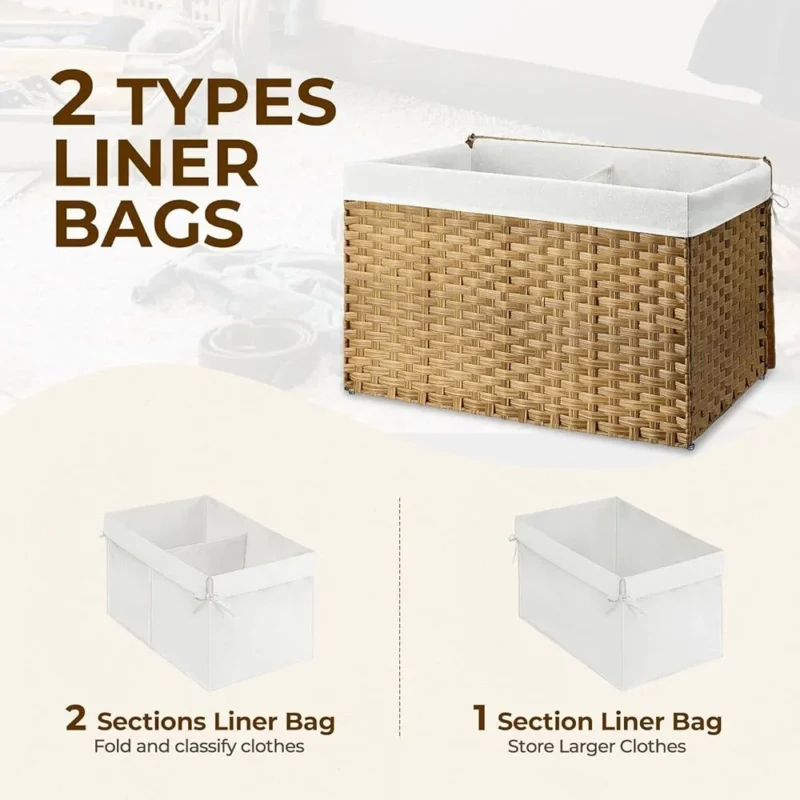 Large Handwoven Wicker Storage Basket with Lid and Cotton Liner for Home Organization - Image 5