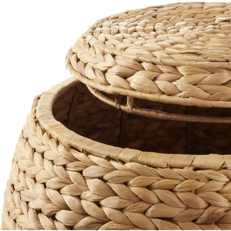 Large Round Water Hyacinth Storage Basket with Lid for Home Organization and Laundry - Image 5