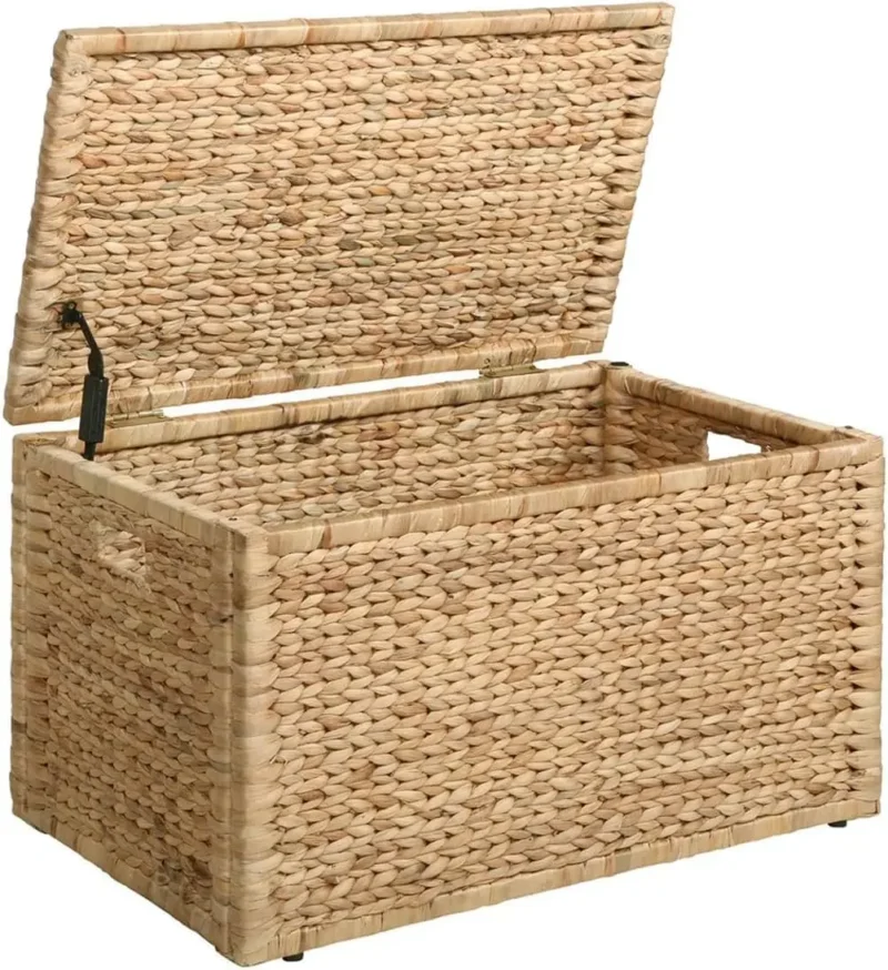Large Natural Water Hyacinth Storage Trunk with Metal Frame for Home Organization - Image 7