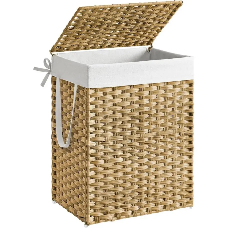 Large Synthetic Rattan Laundry Hamper with Lid and Handles for Modern Home Organization - Image 2