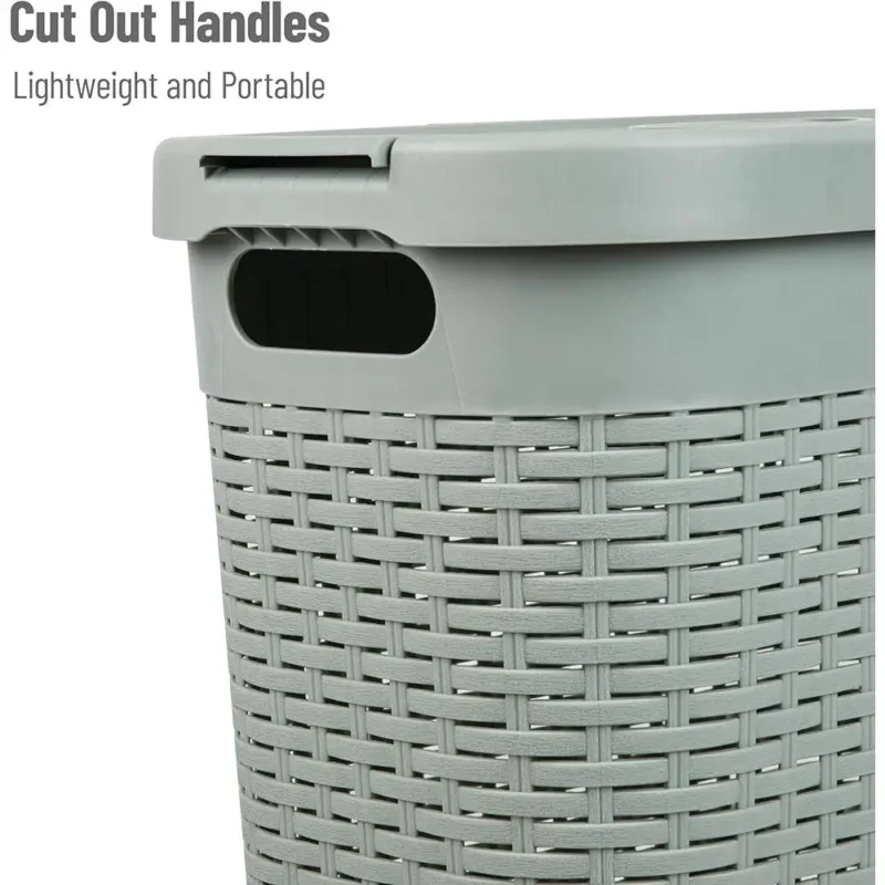 Slim 40L Wicker Laundry Hamper with Lid for Space-Saving Clothes Storage - Image 5