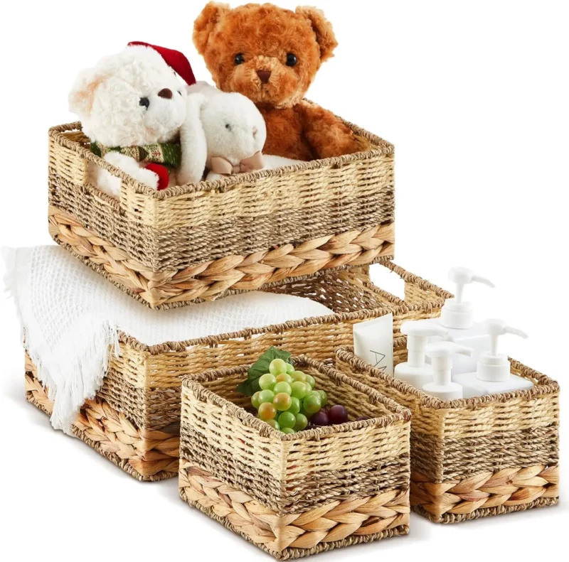 Handcrafted Natural Water Hyacinth Seagrass Storage Baskets with Square Design for Home Organization - Image 8