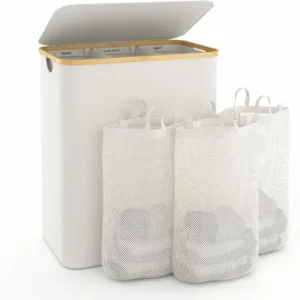 Extra Large 160L Wicker Laundry Hamper with Lid and 3 Removable Sections for Bedroom and Bathroom Organization