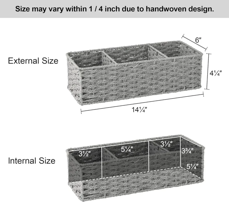 Round 3-Section Hand-Woven Paper Rope Storage Baskets for Shelf Organization - Image 6