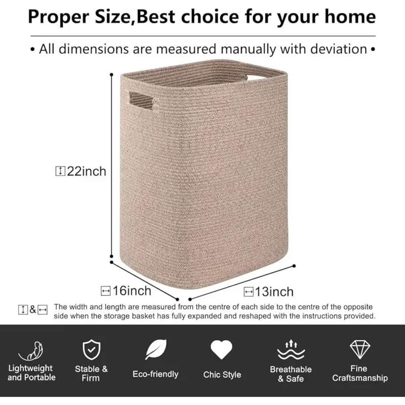 Large Rectangular Cotton Laundry Hamper with Handles for Clothes and Toy Storage - Image 4